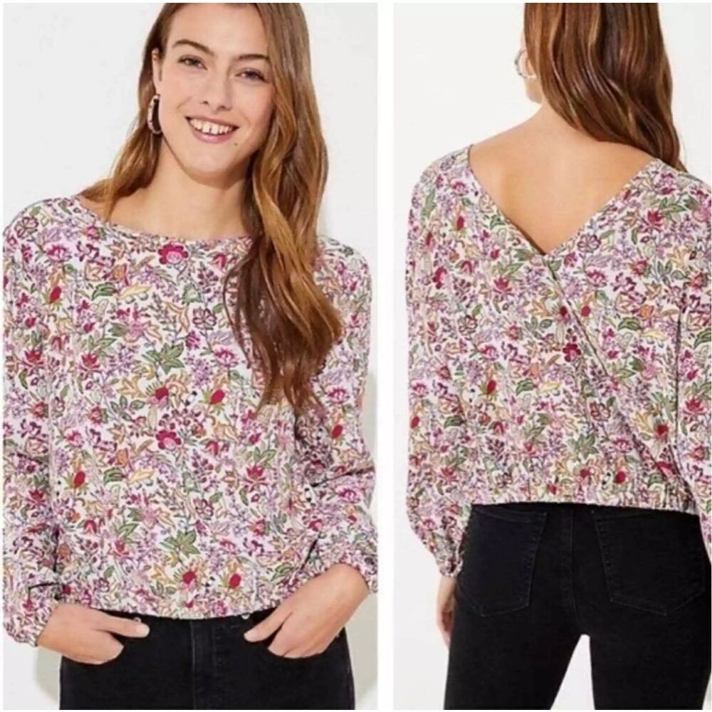 Loft plus jungle wrap back cropped blouse top size 16